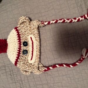 Adorable Knit Monkey Hat for Kids - Red and Cream
